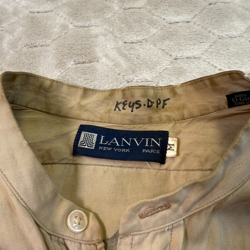 VTG 90s Lanvin Paris Silk Shirt Sz Medium Painted Customized Look - Picture 6 of 15